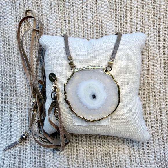 Chan Luu Jewelry - Chan Luu 24k Geode Pendant Brown Leather Necklace